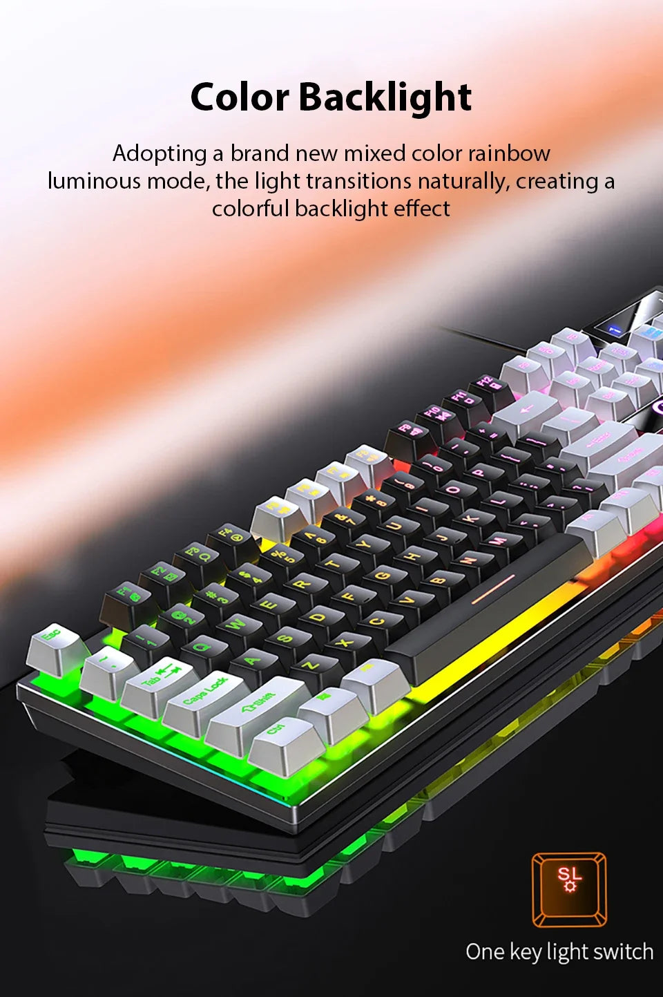 Papan Kekunci Permainan Berwayar Sejuk dengan cahaya RGB